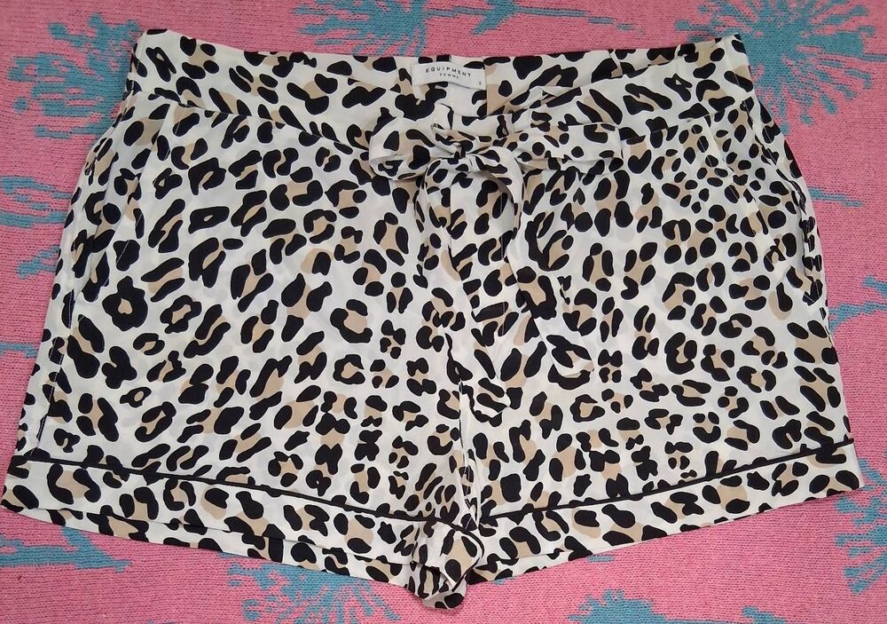 Equipment femme womens small high waist 100% silk shorts leopard print brown